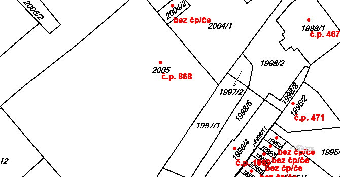 Liberec I-Staré Město 868, Liberec na parcele st. 2005 v KÚ Liberec, Katastrální mapa