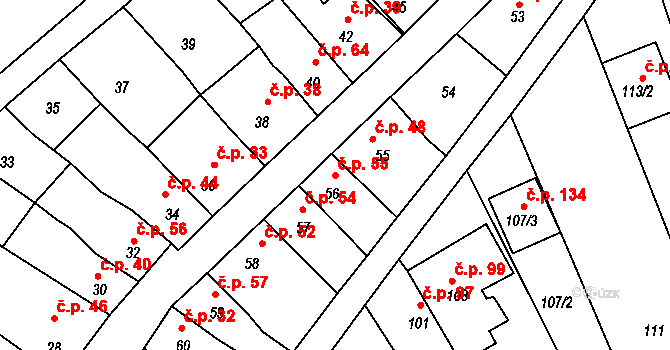 Ponětovice 55 na parcele st. 56 v KÚ Ponětovice, Katastrální mapa