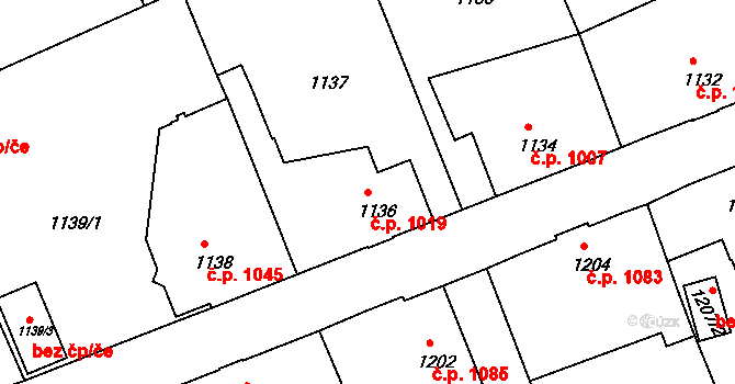 Rumburk 1 1019, Rumburk na parcele st. 1136 v KÚ Rumburk, Katastrální mapa