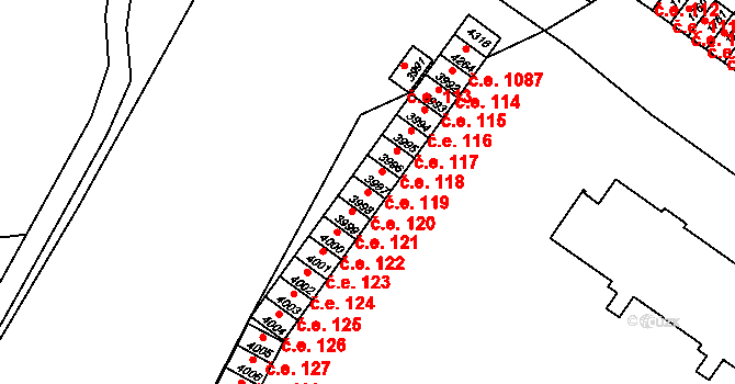 Kuřim 120 na parcele st. 3998 v KÚ Kuřim, Katastrální mapa