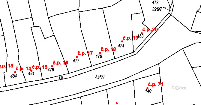 Úštěk-Českolipské Předměstí 18, Úštěk na parcele st. 476 v KÚ Úštěk, Katastrální mapa