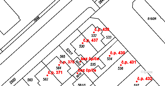 Doubravka 437, Plzeň na parcele st. 530 v KÚ Doubravka, Katastrální mapa