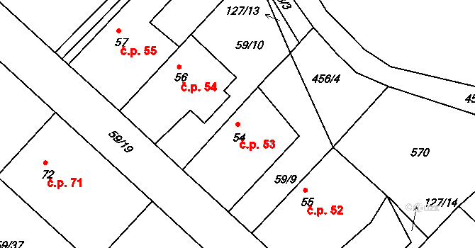 Loukonosy 53, Žiželice na parcele st. 54 v KÚ Loukonosy, Katastrální mapa