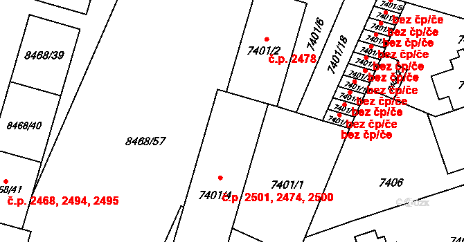 Jižní Předměstí 2474, Plzeň na parcele st. 7401/3 v KÚ Plzeň, Katastrální mapa