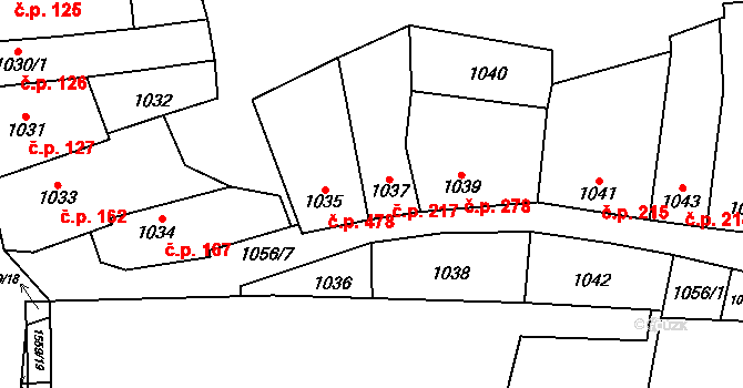 Oslavany 217 na parcele st. 1037 v KÚ Oslavany, Katastrální mapa