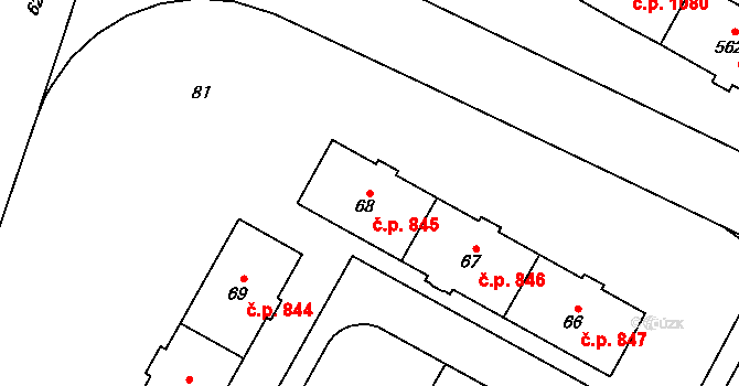 Šumbark 845, Havířov na parcele st. 68 v KÚ Šumbark, Katastrální mapa