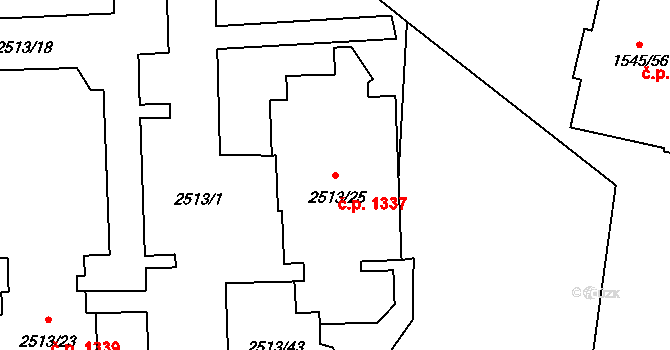 Valašské Meziříčí 1337 na parcele st. 2513/25 v KÚ Valašské Meziříčí-město, Katastrální mapa