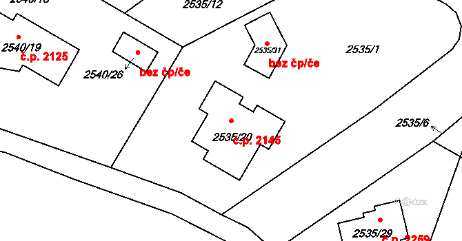 České Budějovice 5 2145, České Budějovice na parcele st. 2535/20 v KÚ České Budějovice 5, Katastrální mapa