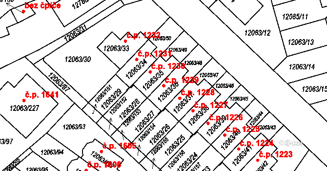 Severní Předměstí 1229, Plzeň na parcele st. 12063/36 v KÚ Plzeň, Katastrální mapa