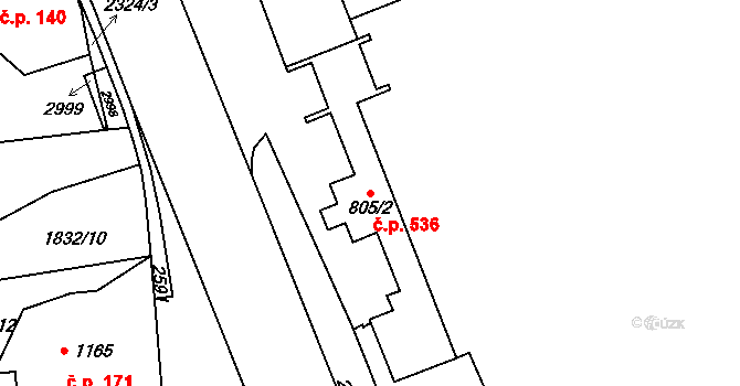 Horní Předměstí 536, Trutnov na parcele st. 805/2 v KÚ Trutnov, Katastrální mapa