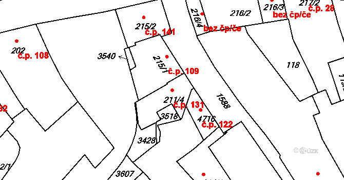 Nymburk 131 na parcele st. 211/4 v KÚ Nymburk, Katastrální mapa