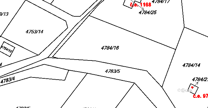 Velké Meziříčí 973 na parcele st. 4784/14 v KÚ Velké Meziříčí, Katastrální mapa