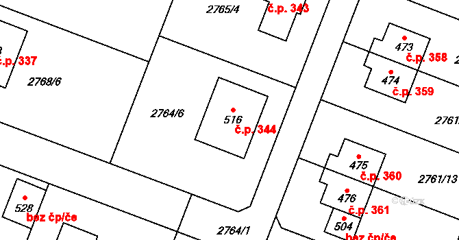 Hluboké Mašůvky 344 na parcele st. 516 v KÚ Hluboké Mašůvky, Katastrální mapa