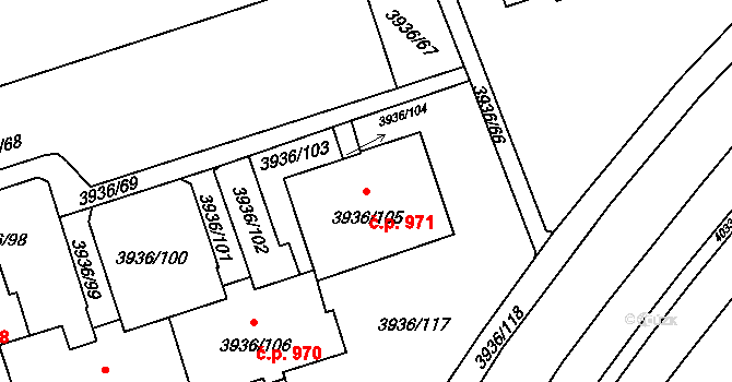 Lutyně 971, Orlová na parcele st. 3936/105 v KÚ Horní Lutyně, Katastrální mapa