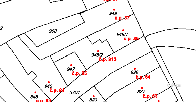 Žamberk 913 na parcele st. 948/2 v KÚ Žamberk, Katastrální mapa