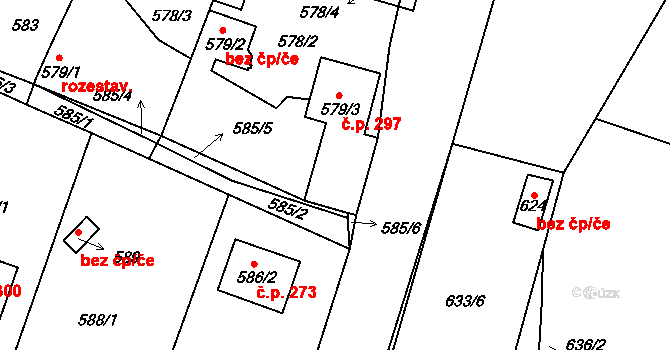 Kozolupy 297 na parcele st. 579/3 v KÚ Kozolupy u Plzně, Katastrální mapa