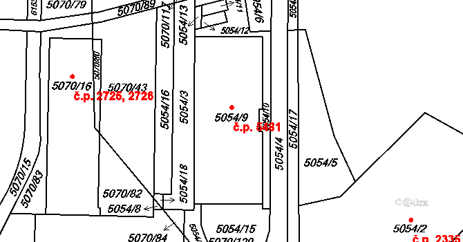 Jihlava 5481 na parcele st. 5054/9 v KÚ Jihlava, Katastrální mapa