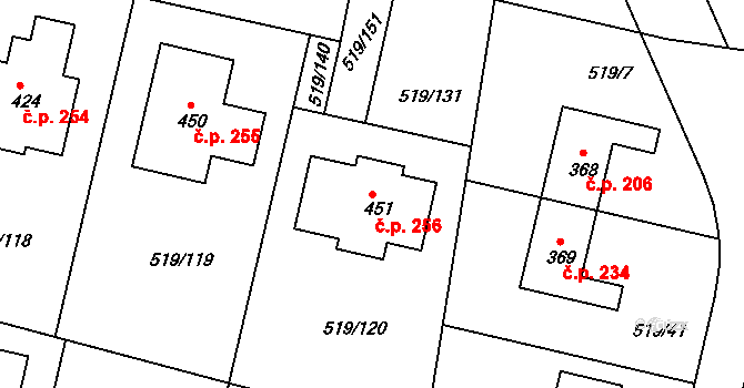 Horoušánky 256, Horoušany na parcele st. 451 v KÚ Horoušany, Katastrální mapa