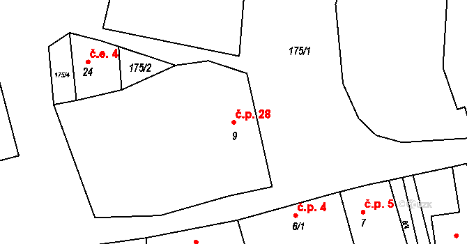 Stachov 28, Blšany na parcele st. 9 v KÚ Stachov u Blšan, Katastrální mapa