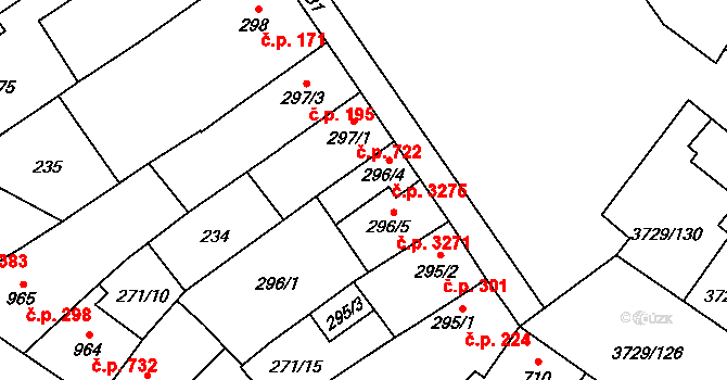 Břeclav 3275 na parcele st. 296/4 v KÚ Břeclav, Katastrální mapa