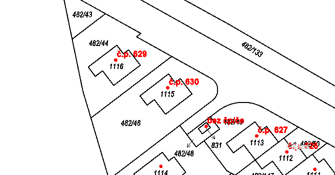 Nehvizdy 630 na parcele st. 1115 v KÚ Nehvizdy, Katastrální mapa