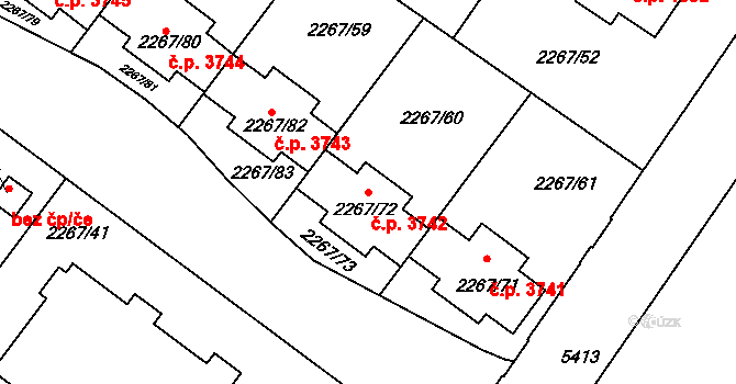 Znojmo 3742 na parcele st. 2267/72 v KÚ Znojmo-město, Katastrální mapa