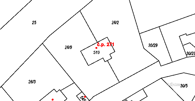 Nový Jáchymov 271 na parcele st. 510 v KÚ Nový Jáchymov, Katastrální mapa
