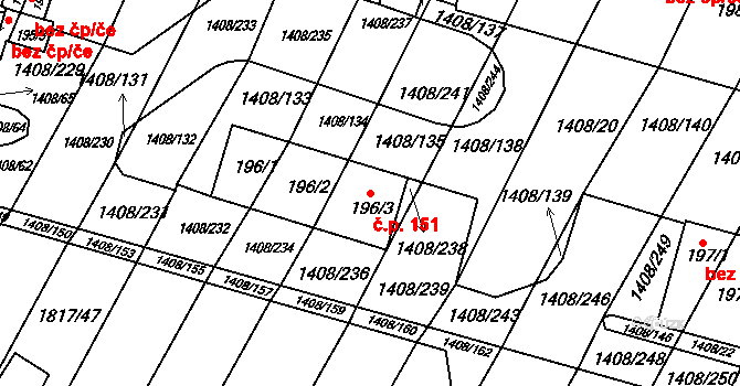 Lískovec 151, Koryčany na parcele st. 196/3 v KÚ Lískovec, Katastrální mapa