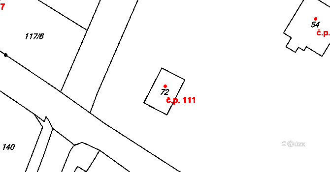 Vlaštovičky 111, Opava na parcele st. 72 v KÚ Jarkovice, Katastrální mapa
