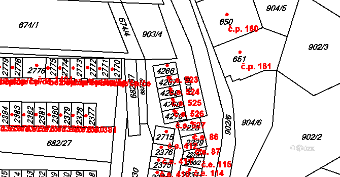 Kyjov 525 na parcele st. 4268 v KÚ Kyjov, Katastrální mapa