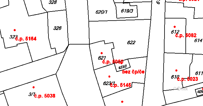 Třebovice 5050, Ostrava na parcele st. 621 v KÚ Třebovice ve Slezsku, Katastrální mapa