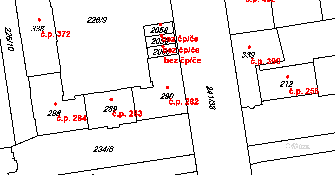 Hrabůvka 282, Ostrava na parcele st. 290 v KÚ Hrabůvka, Katastrální mapa