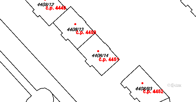 Poruba 4451, Ostrava na parcele st. 4408/14 v KÚ Poruba-sever, Katastrální mapa