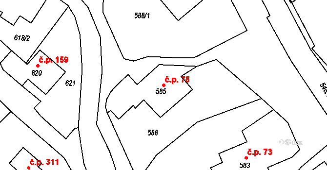Polnička 75 na parcele st. 585 v KÚ Polnička, Katastrální mapa