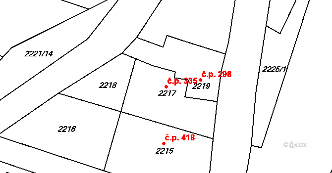 Želechovice nad Dřevnicí 335 na parcele st. 2217 v KÚ Želechovice nad Dřevnicí, Katastrální mapa