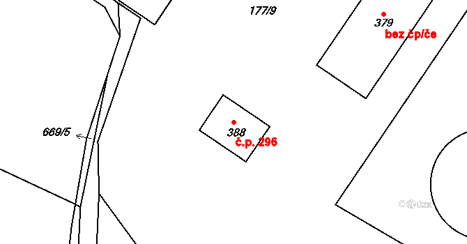 Černožice 42172667 na parcele st. 388 v KÚ Černožice nad Labem, Katastrální mapa