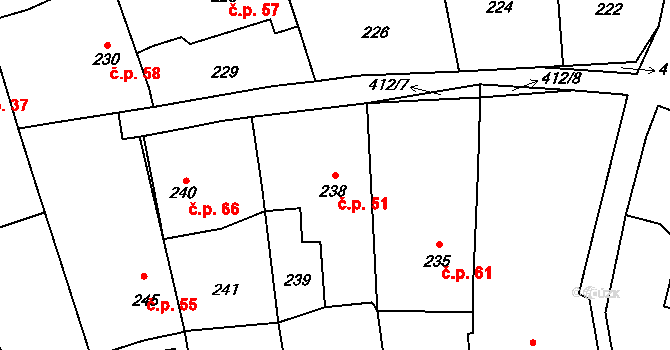 Loděnice 51, Holasovice na parcele st. 238 v KÚ Loděnice, Katastrální mapa