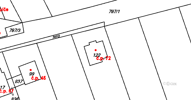 Jamnice 72, Stěbořice na parcele st. 122 v KÚ Jamnice, Katastrální mapa