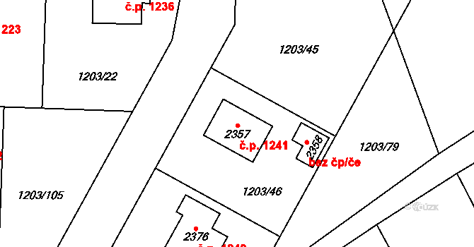 Dobřany 1241 na parcele st. 2357 v KÚ Dobřany, Katastrální mapa