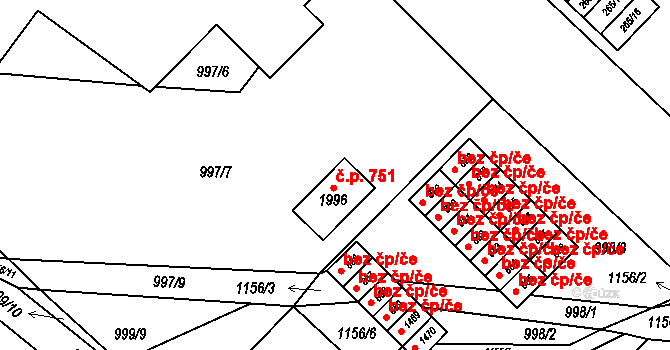 Kdyně 751 na parcele st. 1996 v KÚ Kdyně, Katastrální mapa