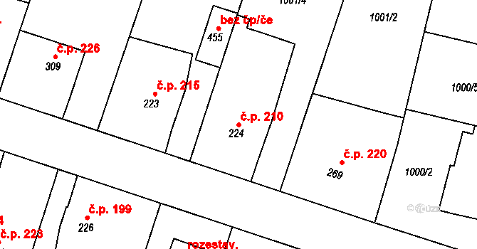 Čimelice 210 na parcele st. 224 v KÚ Čimelice, Katastrální mapa