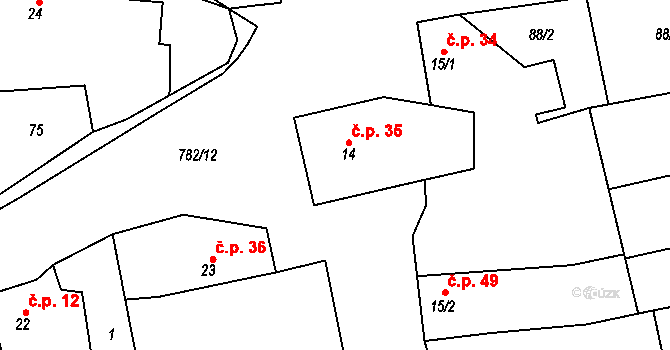 Srlín 35, Bernartice na parcele st. 14 v KÚ Srlín, Katastrální mapa