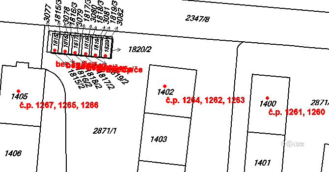 Choceň 1262,1263,1264 na parcele st. 1402 v KÚ Choceň, Katastrální mapa