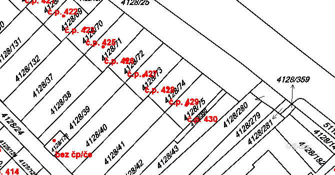 Choceňské Předměstí 429, Vysoké Mýto na parcele st. 4128/74 v KÚ Vysoké Mýto, Katastrální mapa