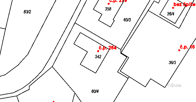 Dřísy 264 na parcele st. 342 v KÚ Dřísy, Katastrální mapa