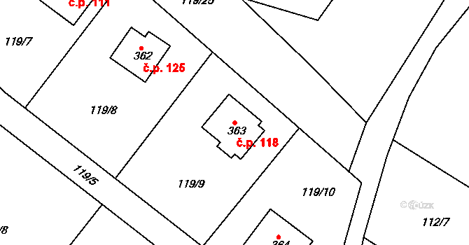 Řitka 118 na parcele st. 363 v KÚ Řitka, Katastrální mapa