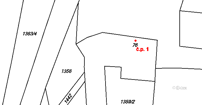 Nuzbely 1, Radenín na parcele st. 76 v KÚ Hroby, Katastrální mapa