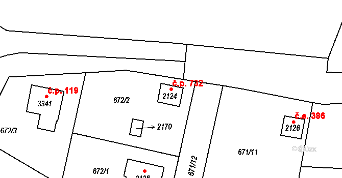 Náchod 732 na parcele st. 2124 v KÚ Náchod, Katastrální mapa