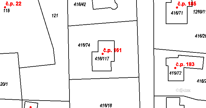 Chlum 161, Křemže na parcele st. 416/117 v KÚ Chlum u Křemže, Katastrální mapa
