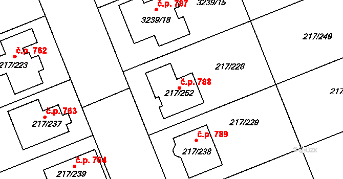 Prušánky 788 na parcele st. 217/252 v KÚ Prušánky, Katastrální mapa